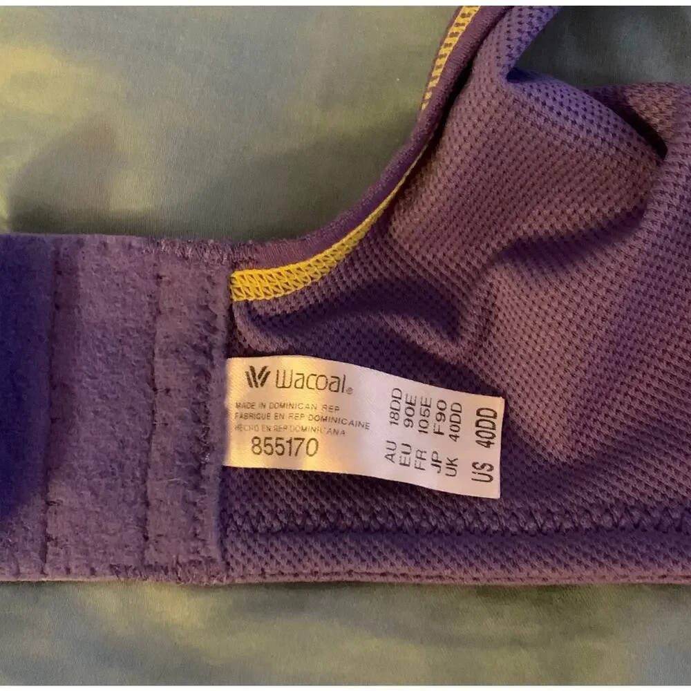 Wacoal Sports Bra Fitness Purple with yellow stitching 855170 Size 40DD